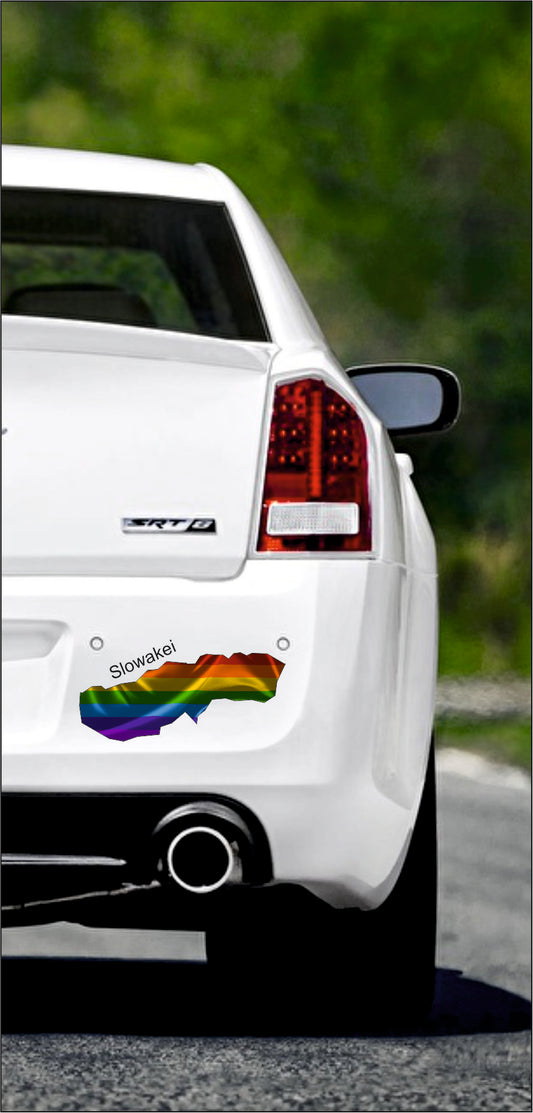 Autoaufkleber -  Slowakei Text deutsch - Regenbogen glanz StaatsUmriss