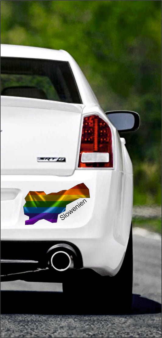 Autoaufkleber -  Slowenien Text deutsch - Regenbogen glanz StaatsUmriss