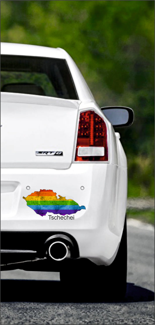 Autoaufkleber -  Tschechei Text deutsch - Regenbogen StaatsUmriss