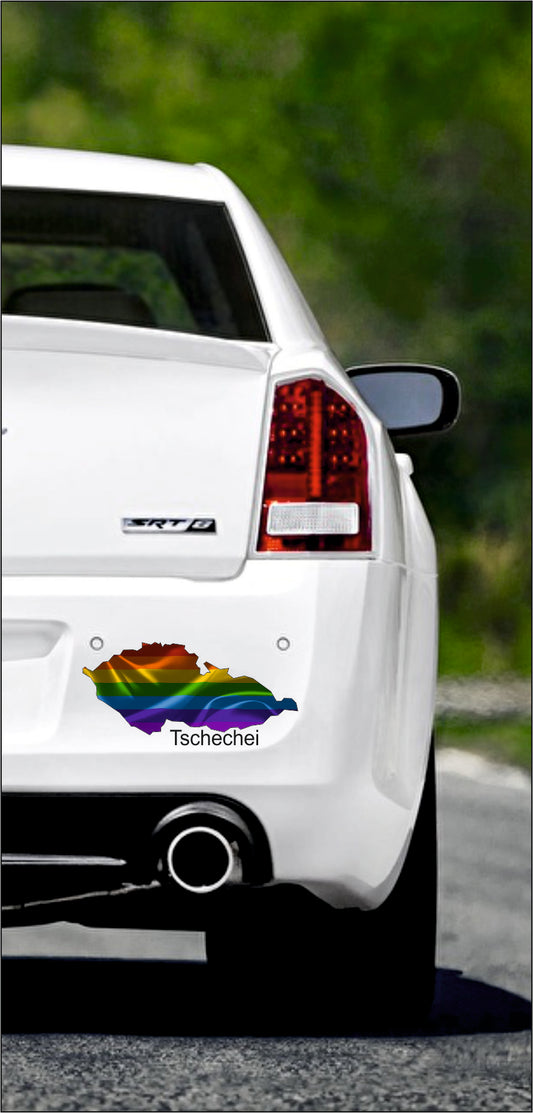 Autoaufkleber -  Tschechei Text deutsch - Regenbogen glanz StaatsUmriss