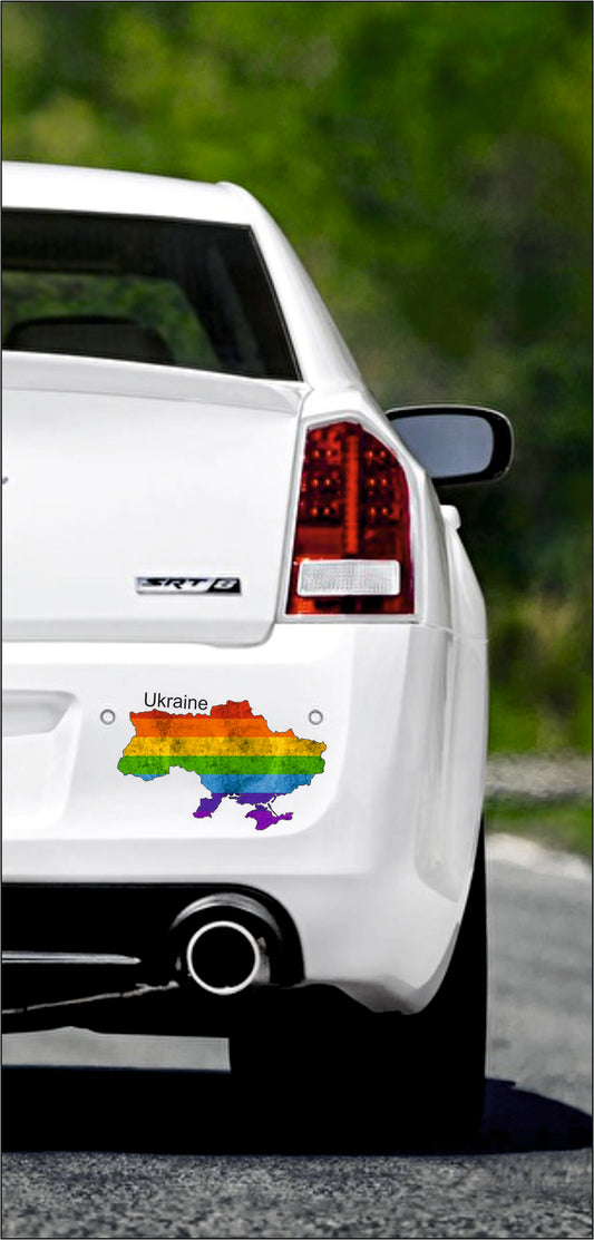 Autoaufkleber -  Ukraine Text deutsch - Regenbogen StaatsUmriss