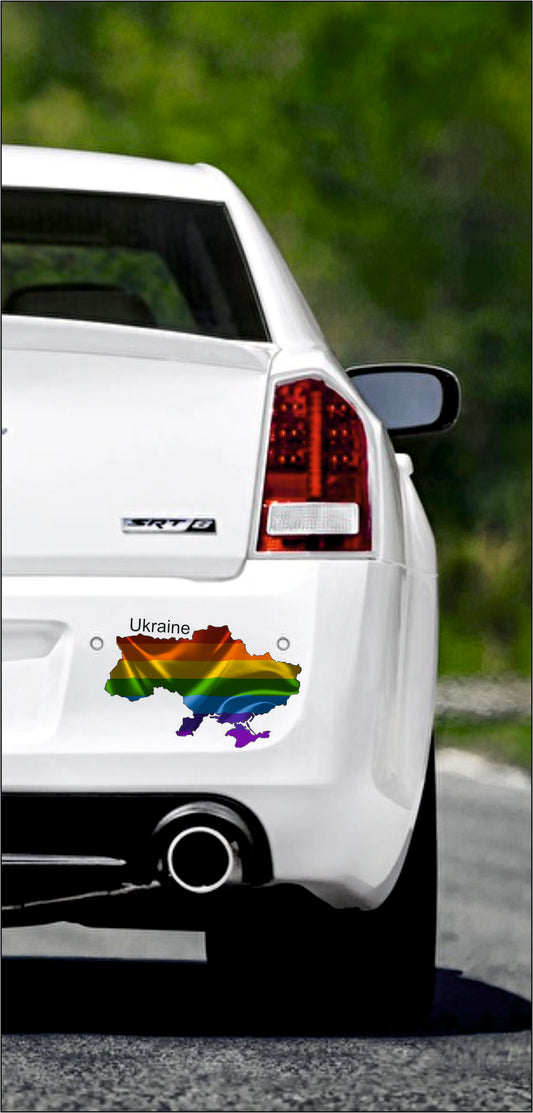 Autoaufkleber -  Ukraine Text deutsch - Regenbogen glanz StaatsUmriss