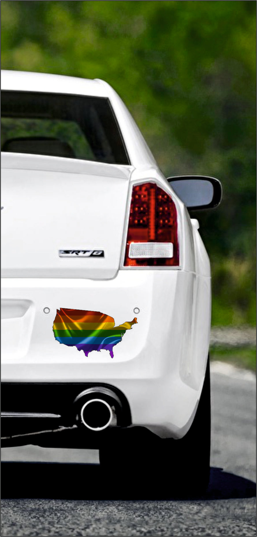 Autoaufkleber -  USA Text deutsch - Regenbogen glanz StaatsUmriss