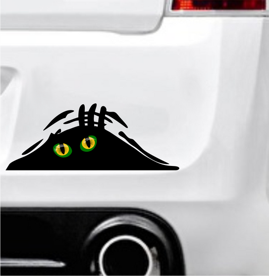 Peeking Monster Aufkleber - Grün-Gelbe Katzenaugen