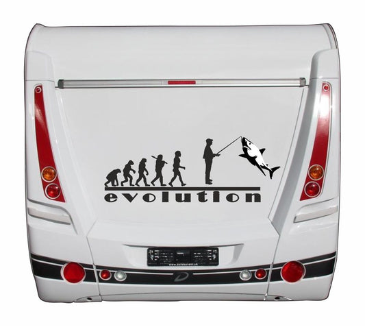 Aufkleber - Reisen - Campen - Camper-Life - Angeln - weißer Hai -Evolution