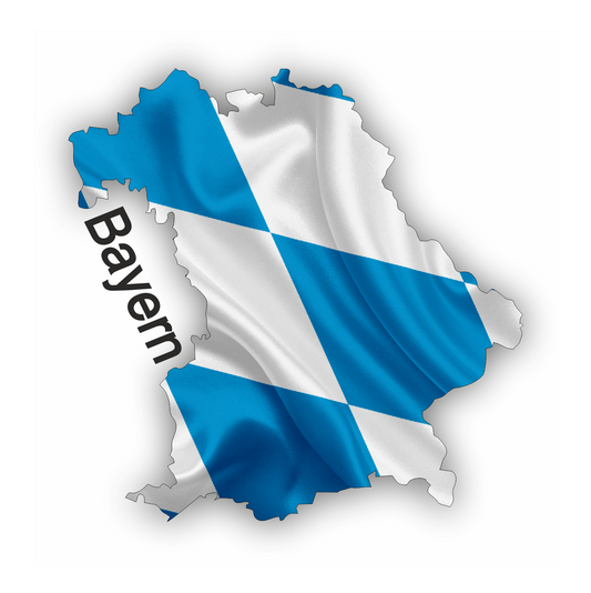 Bayern Aufkleber - Umriss mit Wappen blau-weiß