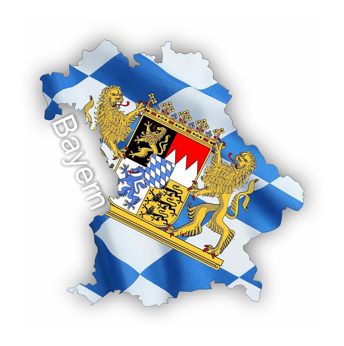 Bayern Aufkleber - Umriss mit Löwen-Wappen blau-weiß
