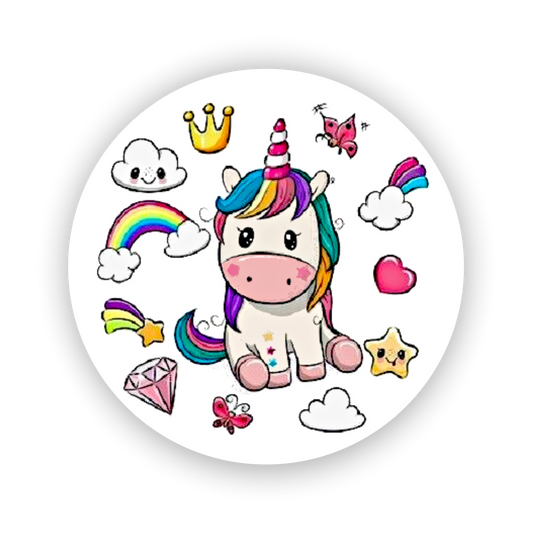 Autoaufkleber - Einhorn - Rund- Regenbogen - Krone - Herz - Märchen - Kinder - bunt - Phantasie - Fantasy