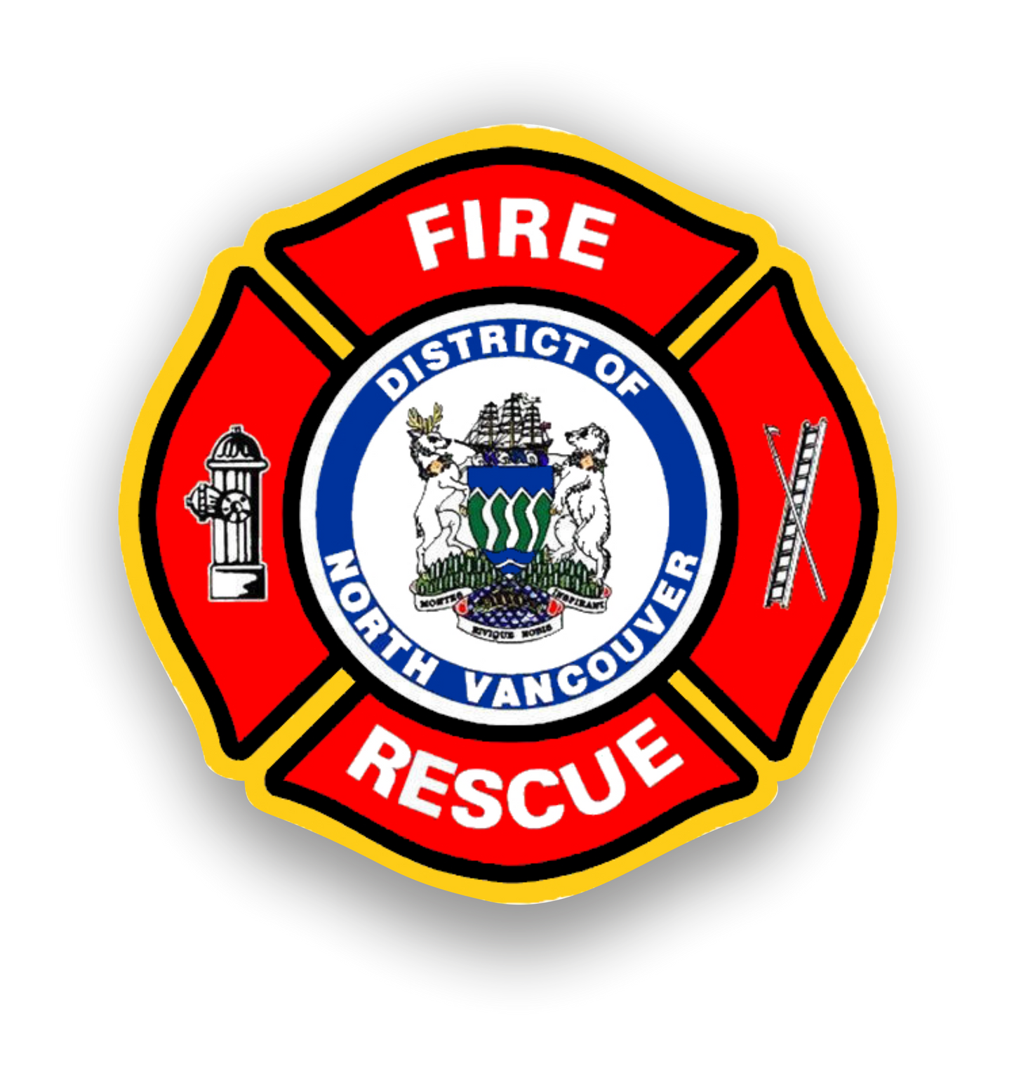 Autoaufkleber - District of North Vancouver Fire & Rescue - Freiwillige Feuerwehr, Berufsfeuerwehr - Notruf - Malteser - Emblem