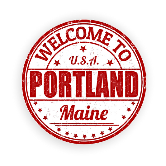 Autoaufkleber USA - Amerika - Reisen - rund - Welcome to Portland - Maine - Rot