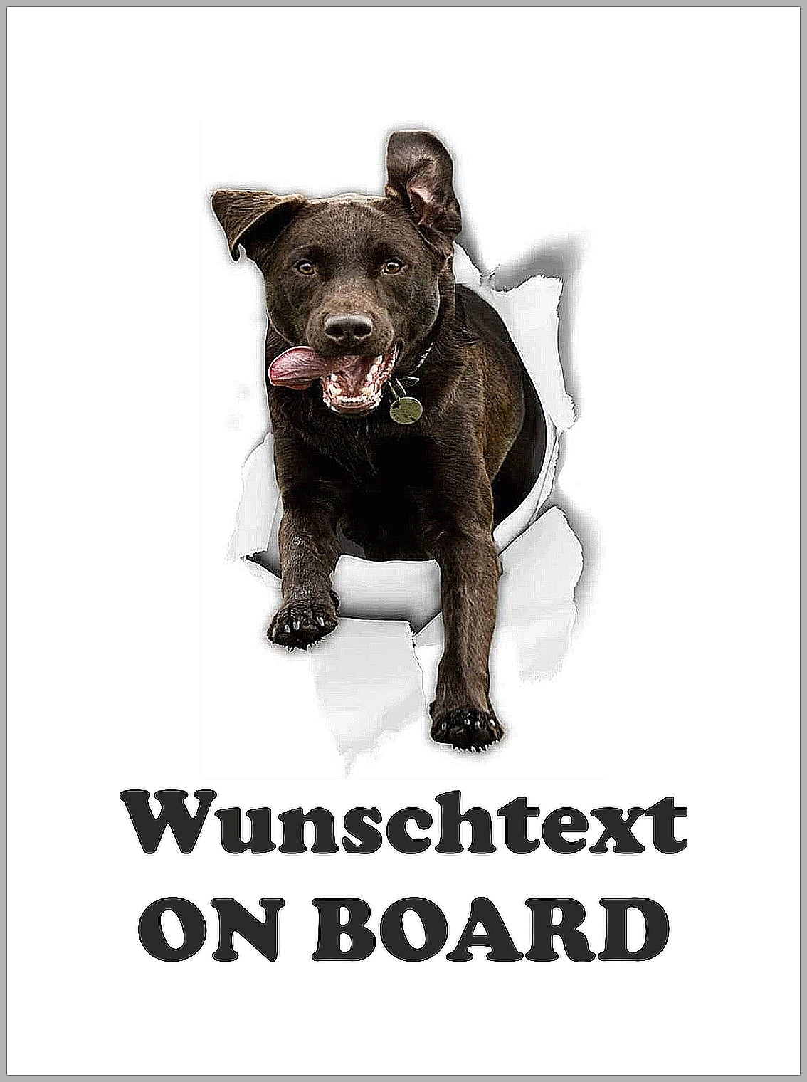 Autoaufkleber - Wunschtext - ON BOARD - Labrador Retriever- springt