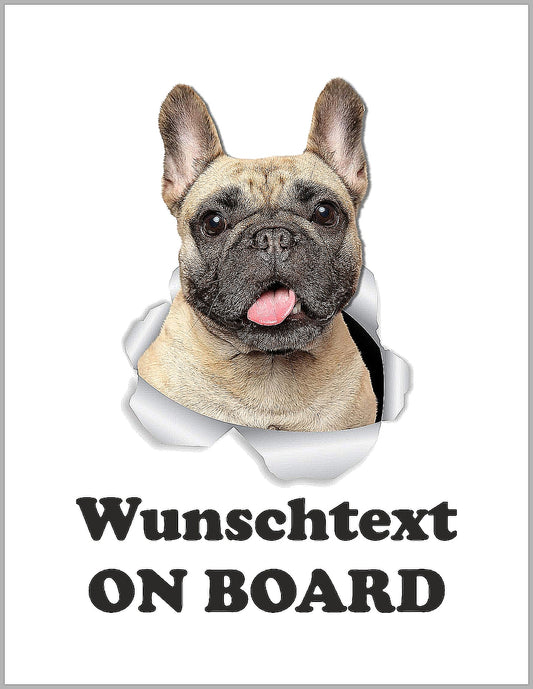 Autoaufkleber - Wunschtext - ON BOARD - Französische Bulldogge