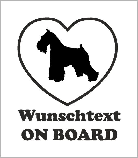 Autoaufkleber - Wunschtext - ON BOARD - Silhouette Herz Riesen Schnauzer