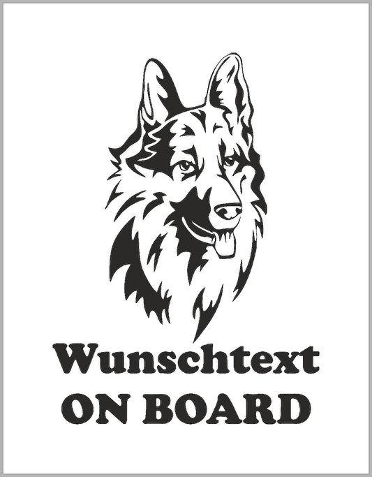 Autoaufkleber - Wunschtext - ON BOARD - Langhaar - Collie, Schäferhund, Australian Shepherd, Berner Sennenhund  etc.