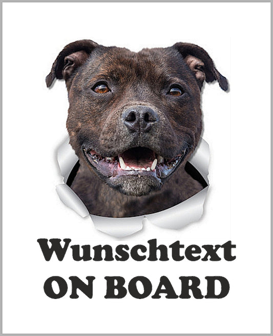 Autoaufkleber - Wunschtext - ON BOARD - Stafford Terrier