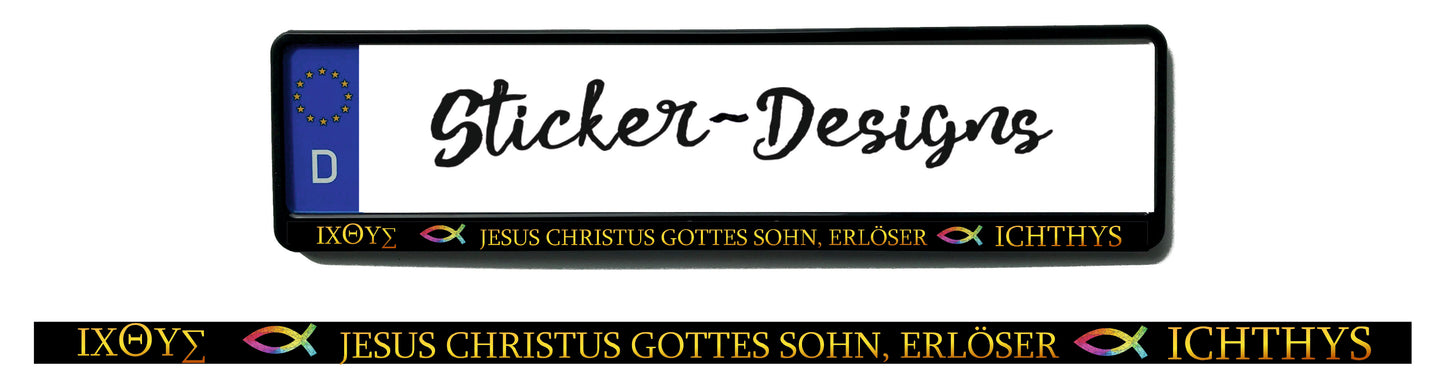 Autoaufkleber Kennzeichenstreifen - 1,5 x 50 cm - Hobby - Tuning - Religion - Glaube - christlicher Fisch - Ichthys - Jesus Christus, Gottes Sohn, Erlöser - schwarz