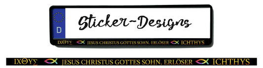 Autoaufkleber Kennzeichenstreifen - 1,5 x 50 cm - Hobby - Tuning - Religion - Glaube - christlicher Fisch - Ichthys - Jesus Christus, Gottes Sohn, Erlöser - schwarz