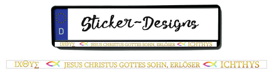 Autoaufkleber Kennzeichenstreifen - 1,5 x 50 cm - Hobby - Tuning - Religion - Glaube - christlicher Fisch - Ichthys - Jesus Christus, Gottes Sohn, Erlöser - weiß
