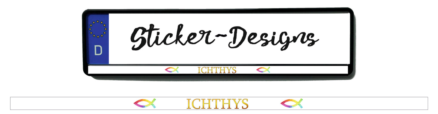 Autoaufkleber Kennzeichenstreifen - 1,5 x 50 cm - Hobby - Tuning - Religion - Glaube - christlicher Fisch - Jesus - Ichthys - weiß