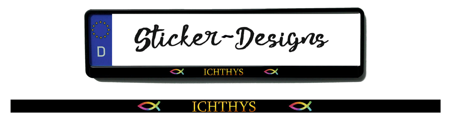 Autoaufkleber Kennzeichenstreifen - 1,5 x 50 cm - Hobby - Tuning - Religion - Glaube - christlicher Fisch - Jesus - Ichthys - schwarz