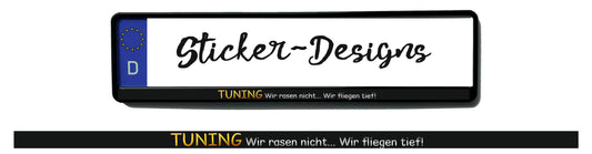 Autoaufkleber Kennzeichenstreifen - 1,5 x 50 cm - Hobby - Tuning - wir rasen nicht, wir fliegen tief - schwarz