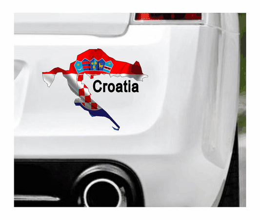 Das Bild zeigt den Umriss Kroatiens hinterlegt mit der glänzenden  Nationalflagge. Dazu steht unter dem Bild der Schriftzug Croatia. Erhältlich ist dieser Artikel mit der Schrift und Umrandung in Weiß oder Schwarz. Man kann auch nur das Abbild Kroatiens ohne Schriftzug bzw. Text erhalten.