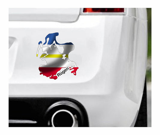 Das Bild zeigt den Umriss der Insel Rügens mit dem Wappen Mecklenburg Vorpommerns. Dazu steht über dem Bild der Schriftzug Brandenburg. Erhältlich ist dieser Artikel mit der Schrift und Umrandung in Weiß oder Schwarz. Man kann auch nur das Abbild Rügens ohne Schriftzug bzw. Text erhalten.