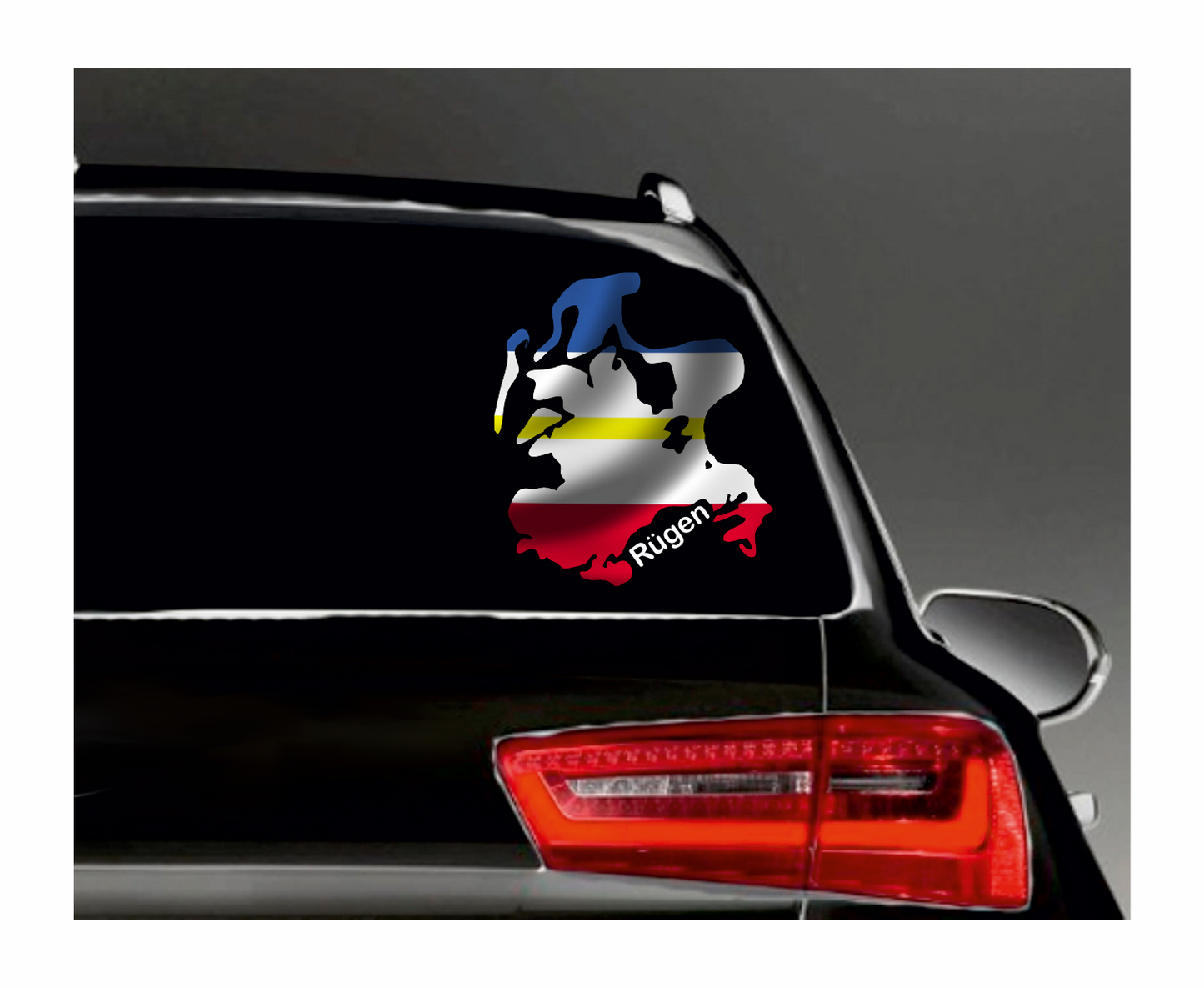 Rügen Aufkleber - Insel Umriss mit Wappen