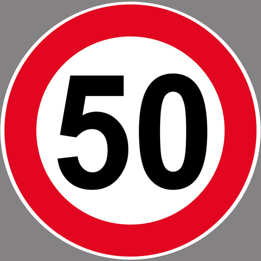Autoaufkleber -50kmH Höchstgeschwindigkeit- Rot-  Warnung - Hinweise - Regeln - Schilder