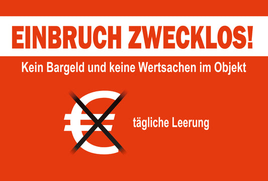 Aufkleber - Einbruch zwecklos - kein Bargeld - Rot